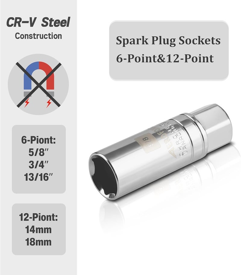 AEROFORCE Professional Tools AEROFORCE 14PCS 3/8-Inch Drive Swivel Magnetic Spark Plug Socket Set with 3/8'' Torque Wrench (5-45 Lb.ft/6.8-61.2 Nm), Universal Joint & Extension Bar - Durable CR-V Steel for Easy Spark Plug Removal - Image 3